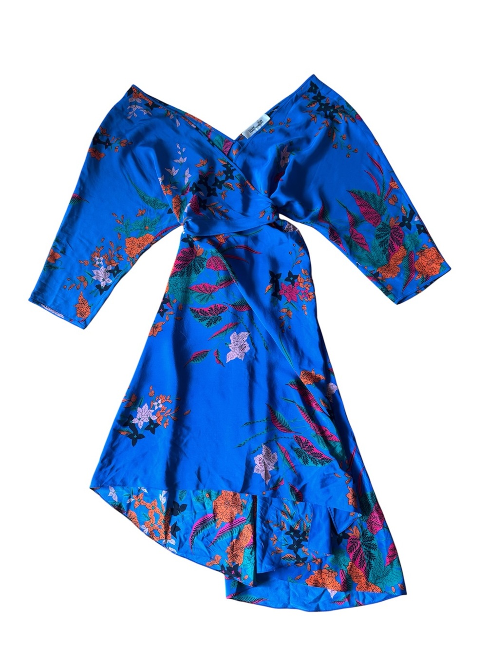 Diane Von Furstenberg DVF Blue Floral Wrap Dress Camden Cove Medium Silk - Picture 3 of 9